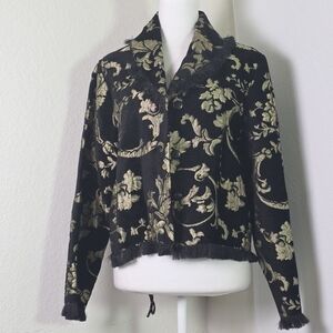 Ali Miles Black & Gold Brocade  Womens Sz S Vintage Baroque Floral TapestryCoat